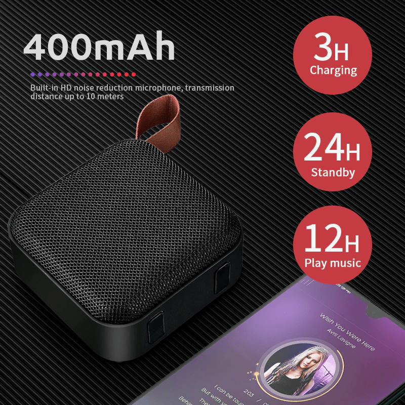 HANXI T5 Wireless Bluetooth Mini Speaker Stereo Portable Speakers Subwoofer Bluetooth 4.2 with SD FM Outdoor Column Loudspeaker